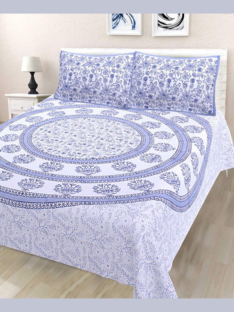 90*108 Jaipuri Hand Block Printed Cotton Bedsheet Double Bed