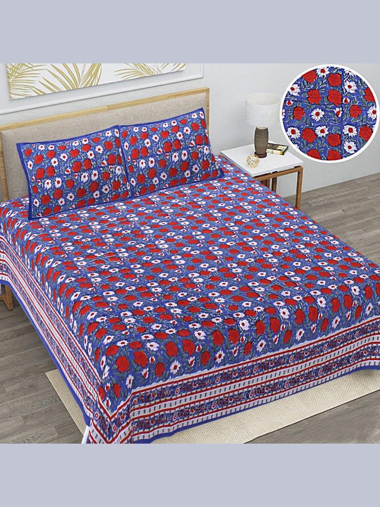 90*108 Jaipuri Hand Block Printed Cotton Bedsheet Double Bed