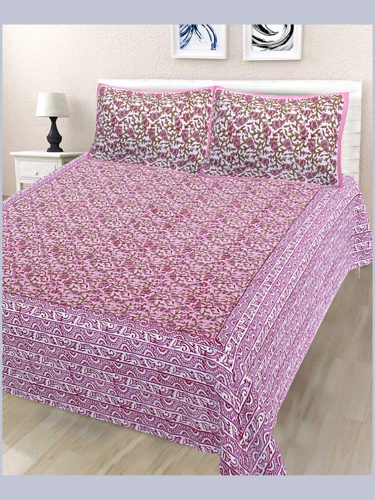 90*108 Jaipuri Hand Block Printed Cotton Bedsheet Double Bed