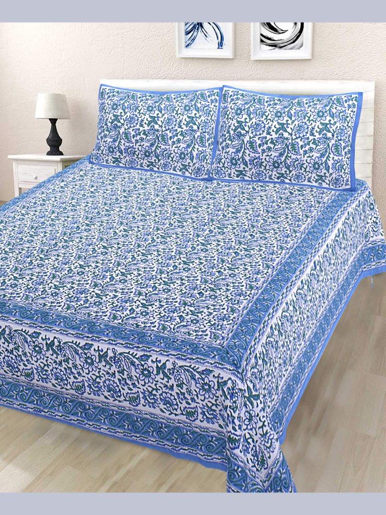 90*108 Jaipuri Hand Block Printed Cotton Bedsheet Double Bed