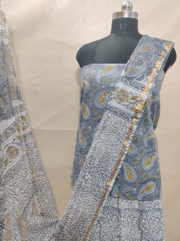 Paisley Printed Kota Doria Dupatta Cotton Unstitched Suit