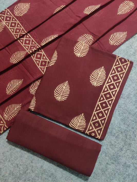 Maroon Gold Printed Cotton Salwar Suit Material