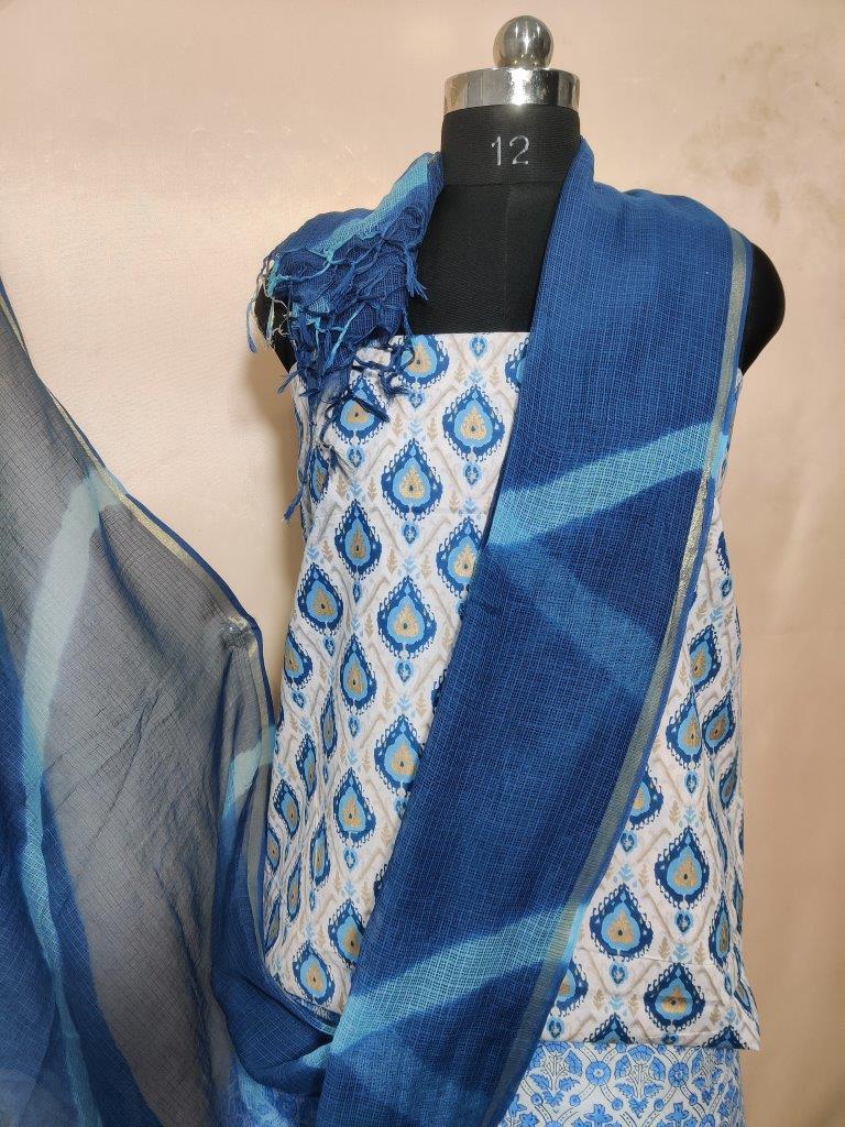 Printed Kota Doria Dupatta Cotton Unstitched Suit