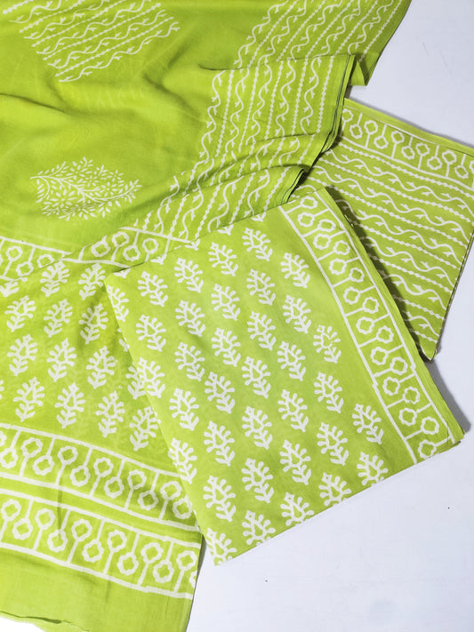 Green Discharge Printed Cotton Salwar Suit Material