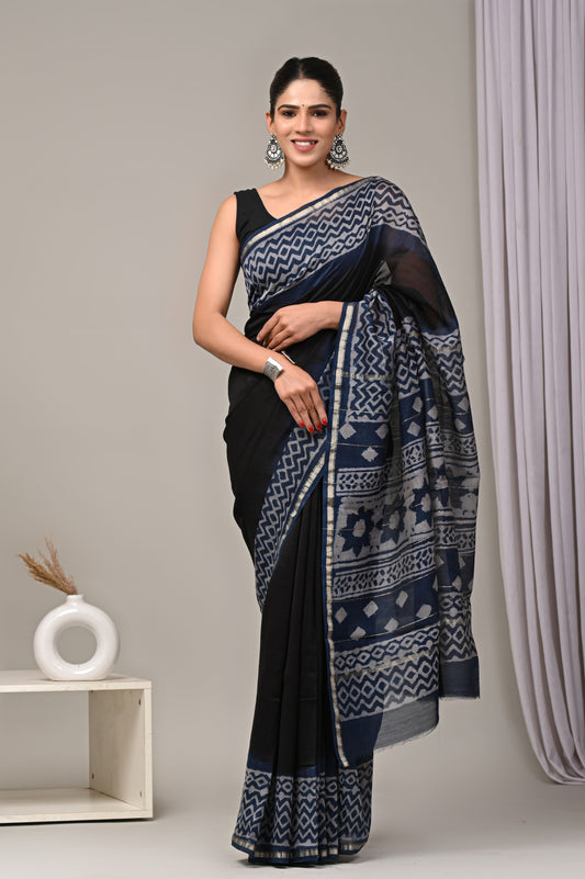 Natural Hand Painted Chanderi Silk Saree