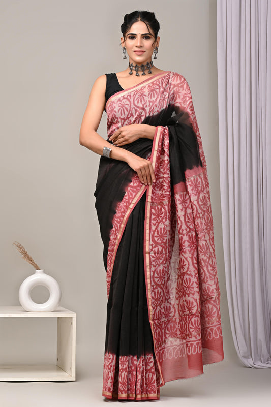 Natural Hand Painted Chanderi Silk Saree