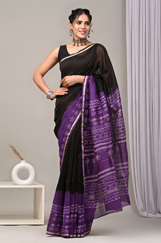 Natural Hand Painted Chanderi Silk Saree