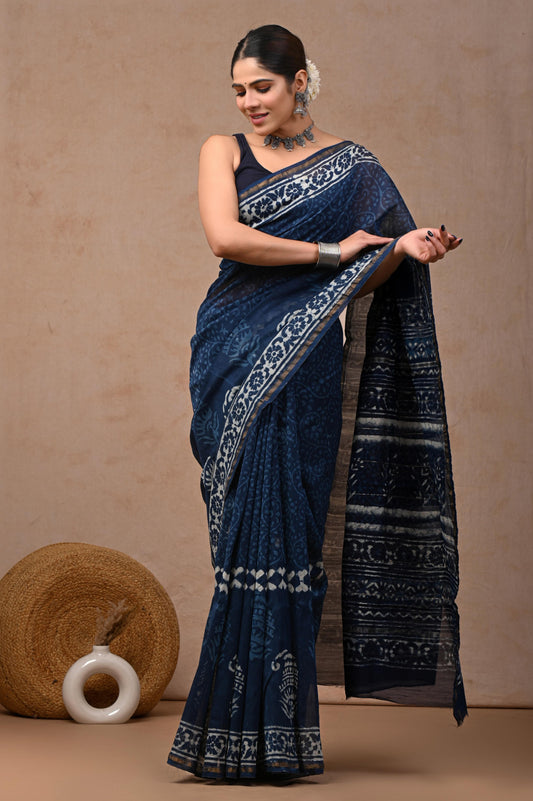 Indigo Chanderi Silk Saree