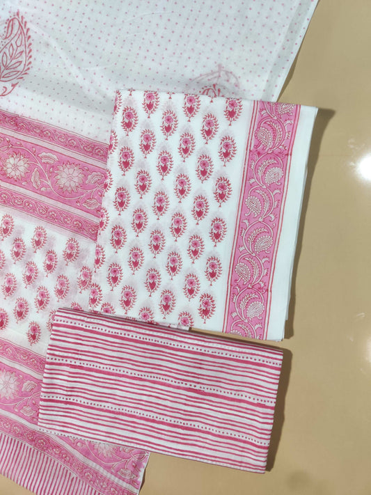 Pink Booti Printed Cotton Salwar Suit Material