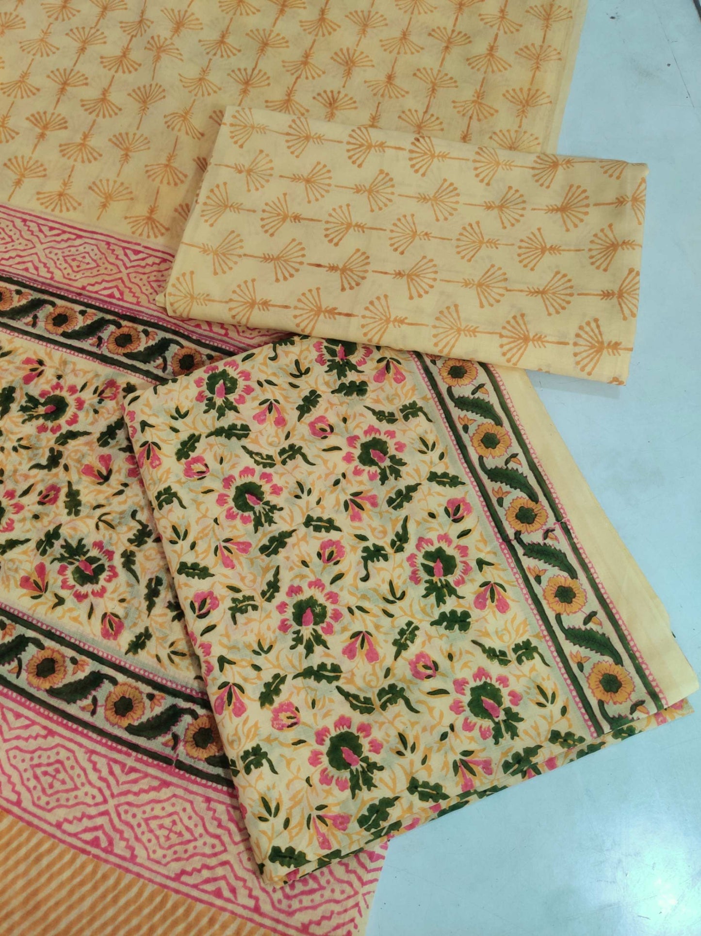 Yellow Printed Cotton Salwar Suit Material