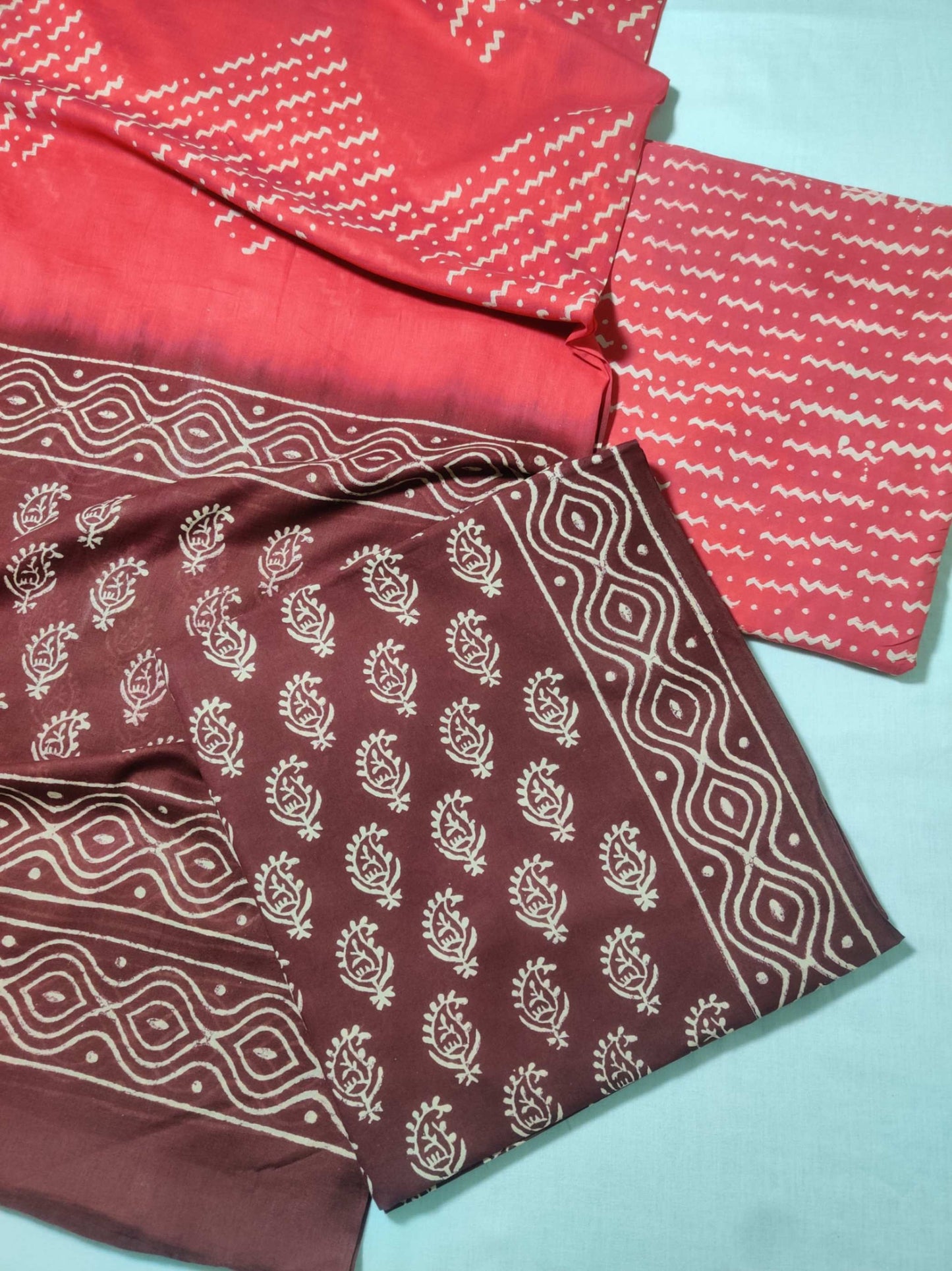 Discharge Block Printed Cotton Salwar Suit Material