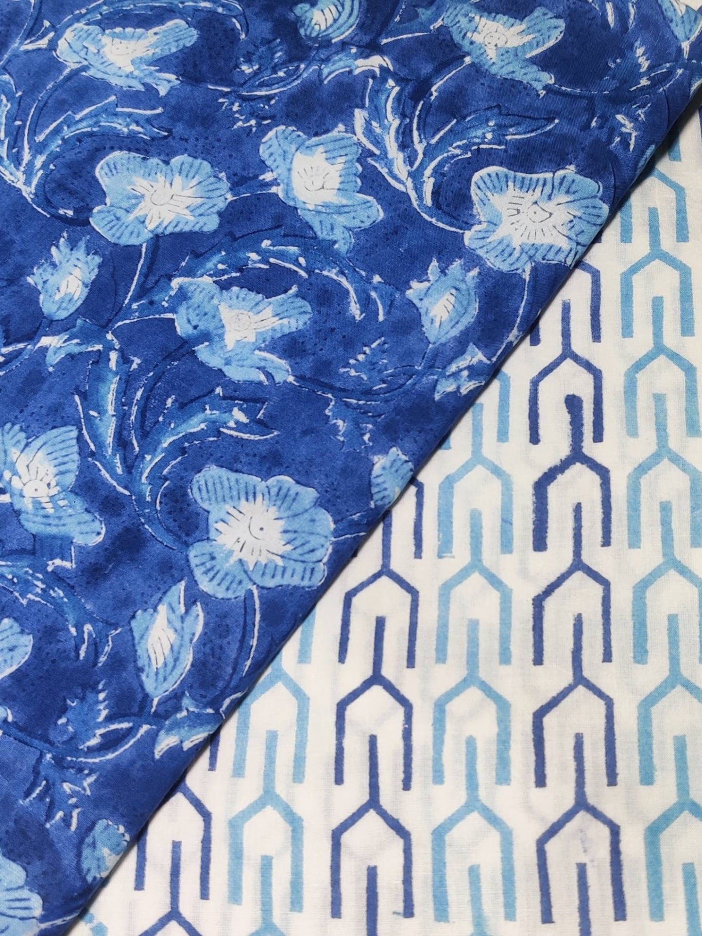 Blue Sanganeri Printed Chiffon Dupatta Cotton Suit Material