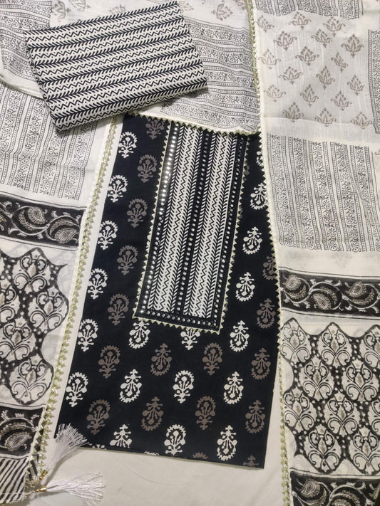 Black Party Wear Cotton Salwar Suit Material