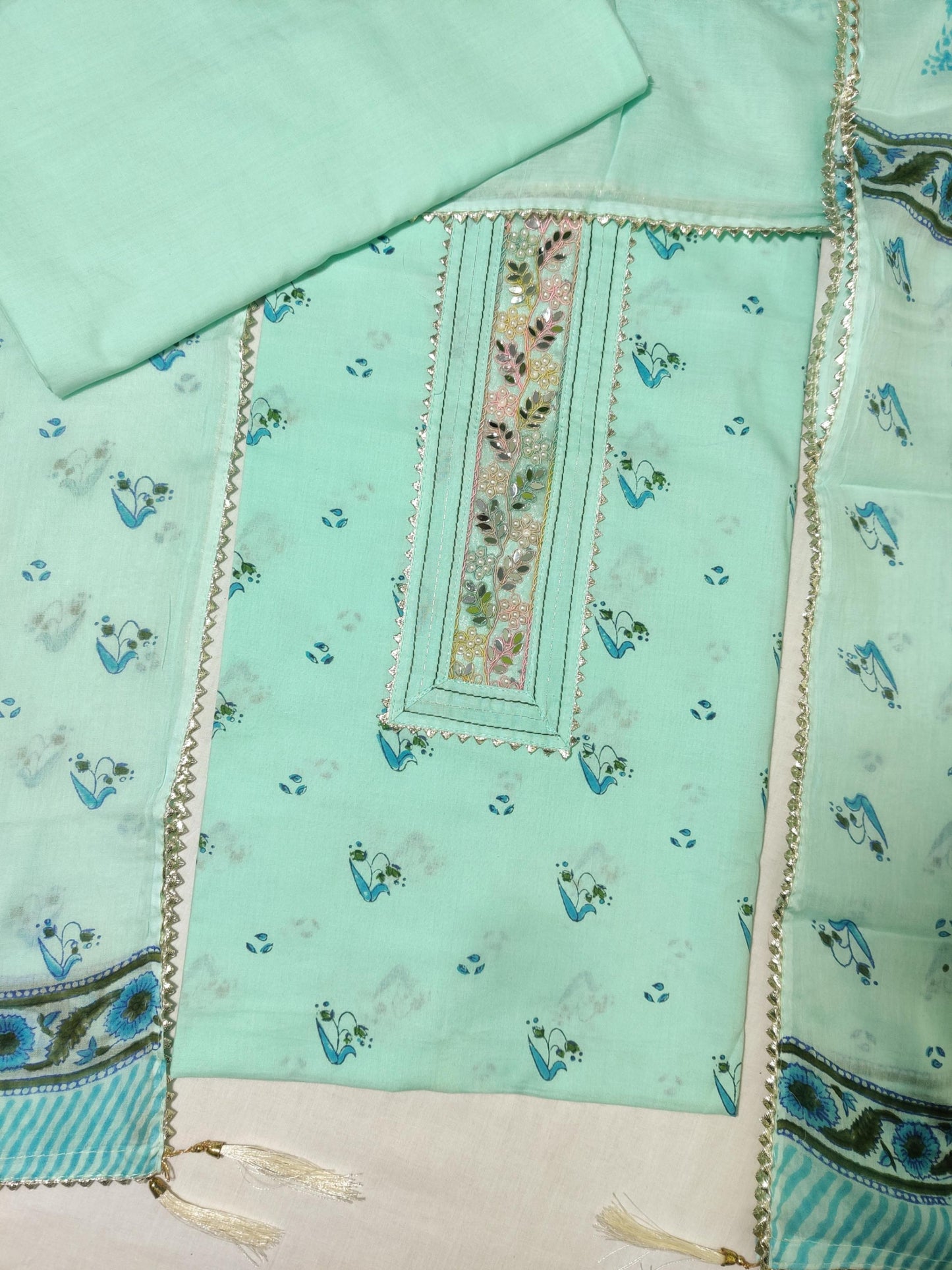 Green Party Wear Cotton Salwar Suit Material