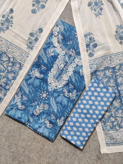Trendmalls Turquoise Cotton Silk Embroidered Party Wear Kurta Pant with  Dupatta Salwar Suit Set - Trendmalls - 4167967